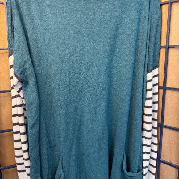 Matilda Jane Striped Sleeve Teal Knit Sweater – Size XL - Picture 7 of 8